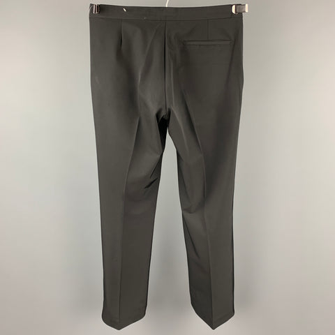 PRADA Talla 32 Pantalones de vestir con frente plano y lengüetas laterales de poliéster negro