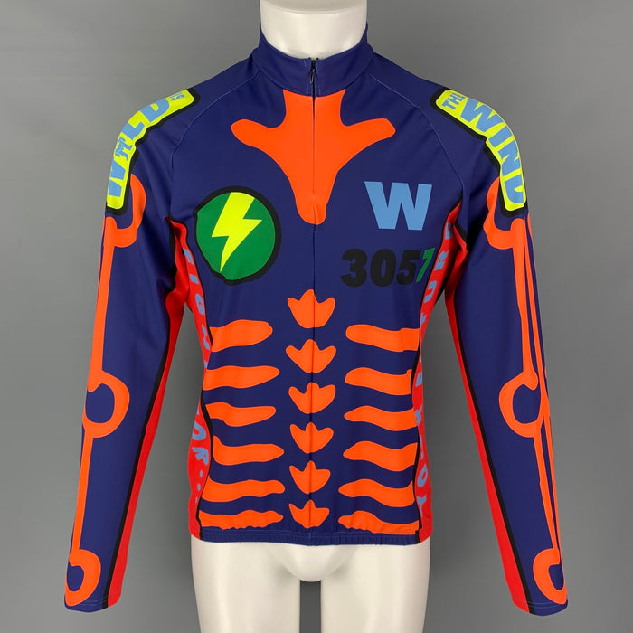 WALTER VAN BEIRENDONCK SS19 Size L Blue Graphic Nylon Jersey Bike Top