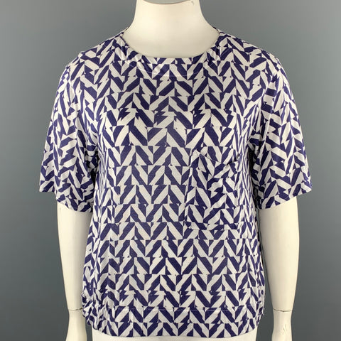 GIORGIO ARMANI Size 12 White & Blue Checkered Cashmere Blend Casual Top