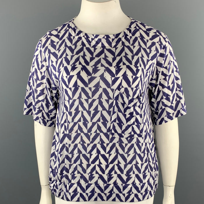 GIORGIO ARMANI Size 12 White & Blue Checkered Cashmere Blend Casual Top