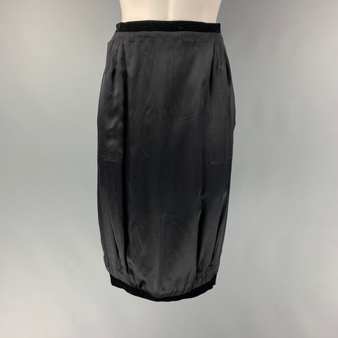 YVES SAINT LAURENT Size M Black Silk Bubble Hem Skirt