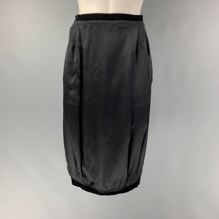 YVES SAINT LAURENT Size M Black Silk Bubble Hem Skirt