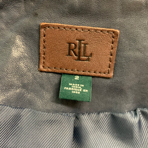 RALPH LAUREN Taille 2 Veste de camionneur en cuir bleu marine