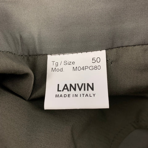 LANVIN Size 34 Olive Grey Stripe Cotton Flat Front Dress Pants