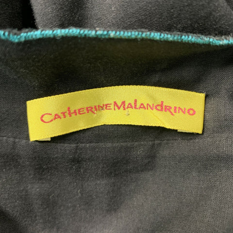 CATHERINE MALANDRINO Size 2 Black Turquoise Cotton Embroidered Dress
