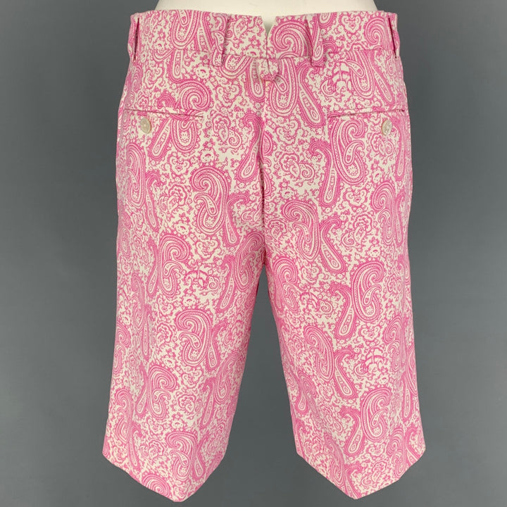 BLACK FLEECE Size 28 Pink White Paisley Cotton Zip Fly Shorts