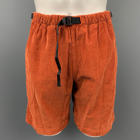 MONITALY Size M Orange Textured Corduroy Elastic Waistband Shorts