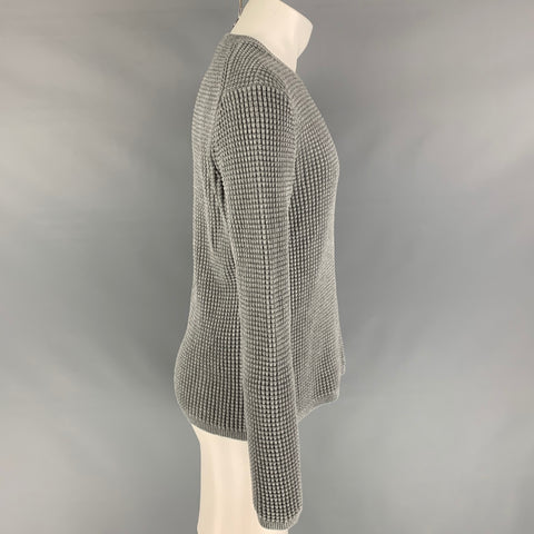 THEORY Size M Grey Waffle Knit Cotton Blend Long Sleeve Pullover