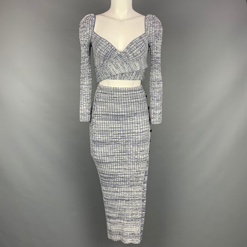 SELF-PORTRAIT SS 21 Size S Blue & Grey Viscose Blend Marbled Pencil Skirt