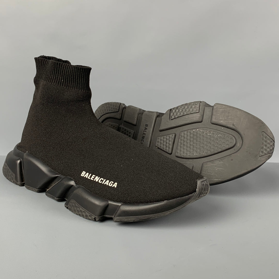 BALENCIAGA Size 10 Black Logo Pull On Speed Sneakers