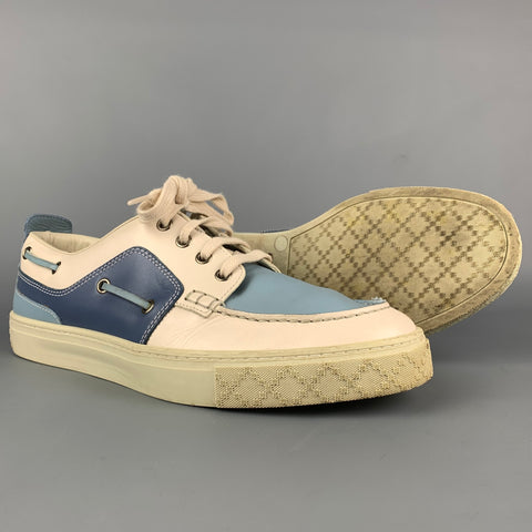 GUCCI Size 8.5 Blue & Beige Color Block Leather Boat Shoe Sneakers