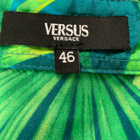 VERSUS by GIANNI VERSACE Size 36 Blue Green Leaves Silk Long Sleeve Shirt