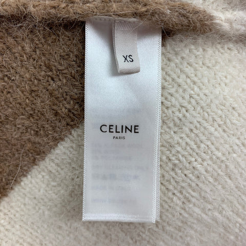 CELINE Size XS Cream Brown Alpaca Blend Color Block Poncho Sweater