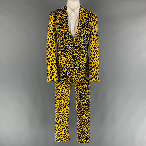 R13 Size XS Yellow Black Animal Print Cotton Notch Lapel  Suit