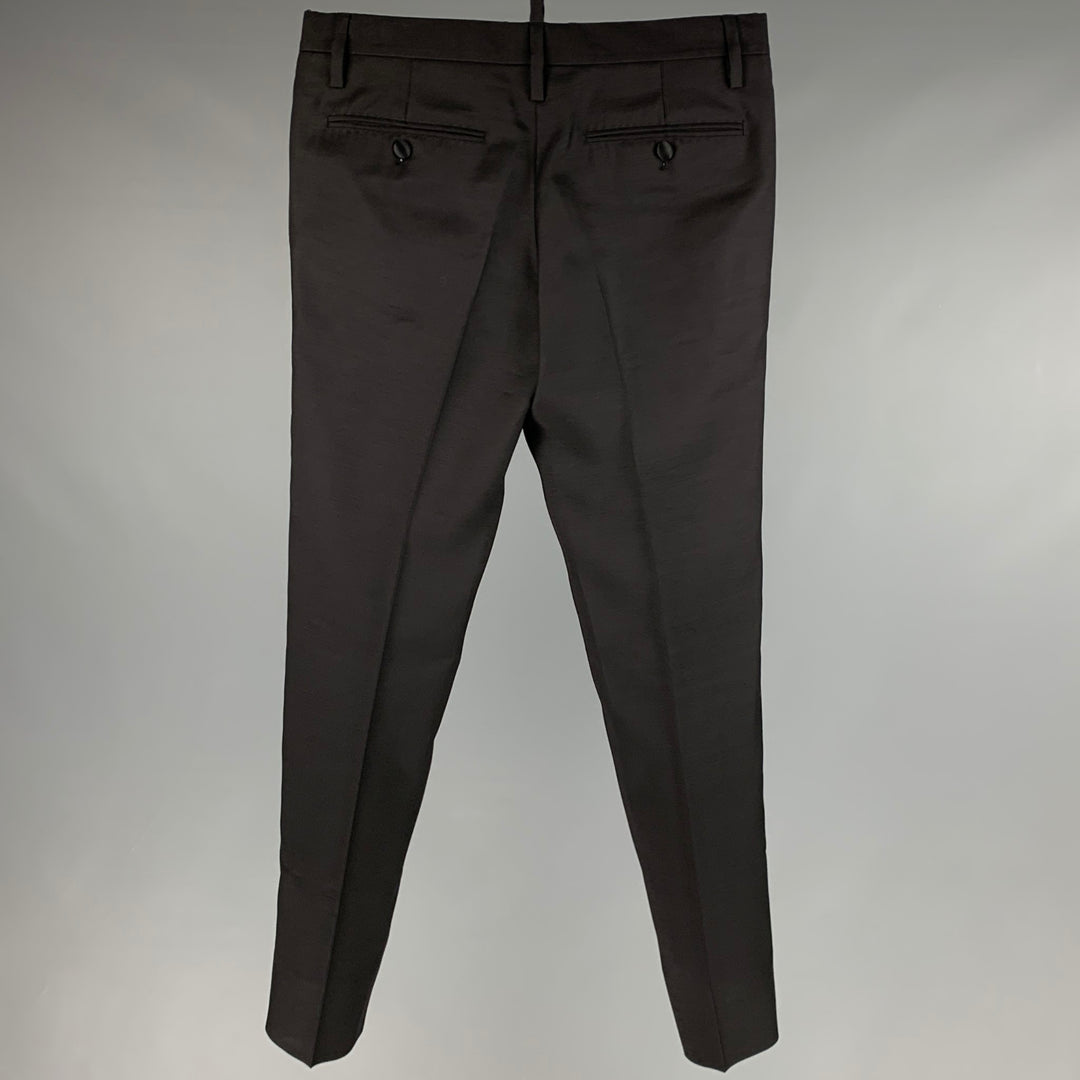 DSQUARED2 Size 28 Black Solid Silk Tuxedo Dress Pants