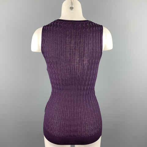M MISSONI Size 2 Purple Knitted Textured Wool / Viscose Casual Sleeveless Top