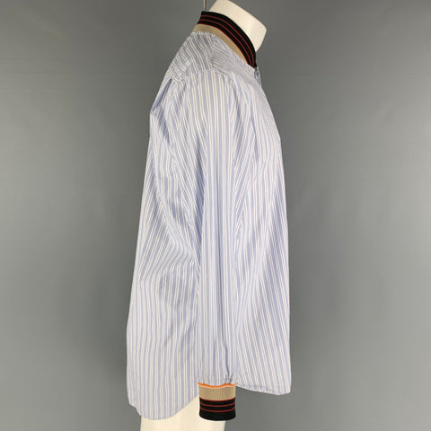 COMME des GARCONS Size M White Navy Stripe Cotton Long Sleeve Shirt