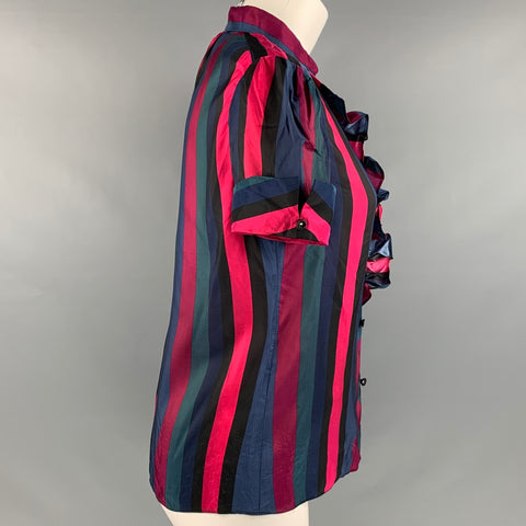 MARC by MARC JACOBS Size 4 Multi-Color Rayon Silk Stripe Ruffle Casual Top