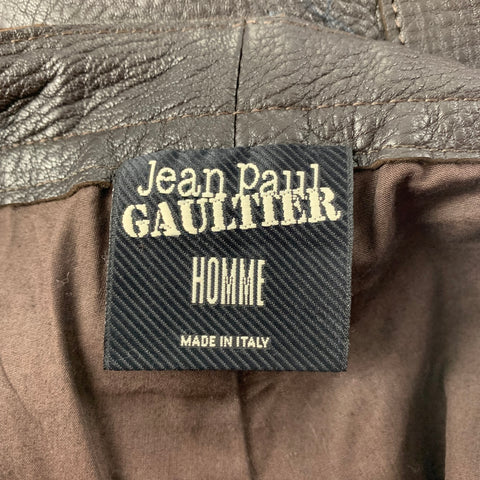 JEAN PAUL GAULTIER 2000 Size 34 Brown White Embroiderey Studed Leather Pants