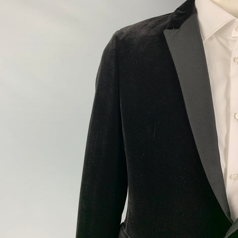 EMPORIO ARMANI Size 44 Black Velvet Viscose Silk Peak Lapel Sport Coat