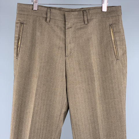 ETRO Taille 32 x 29 Pantalon habillé en coton/laine à chevrons marron avec braguette zippée