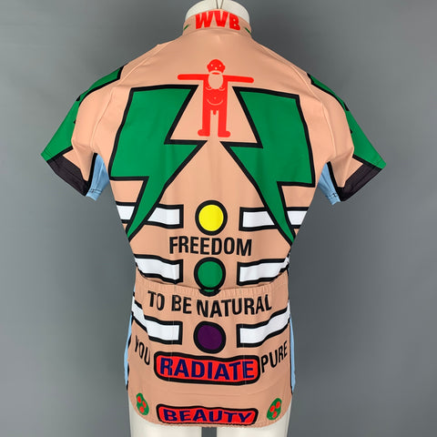 WALTER VAN BEIRENDONCK SS20 Size M Nude Green Graphic Nylon Jersey Bike Top