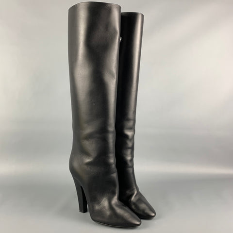 SAINT LAURENT Talla 8 Botas hasta la rodilla de piel de becerro elegantes en negro