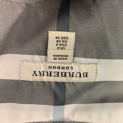 BURBERRY LONDON Size 4 Grey & Black Cream Polyester Plaid Long Sleeve Casual Top