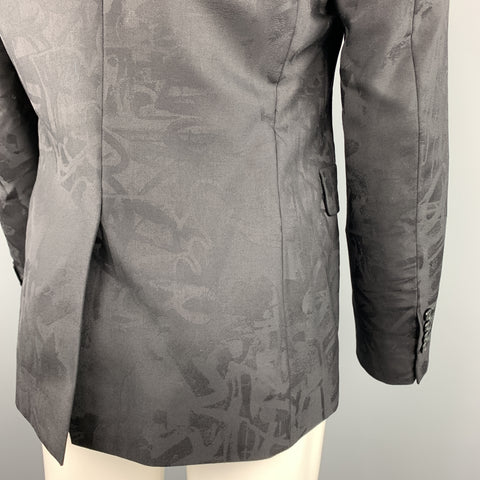 PS by PAUL SMITH Taille 40 Imprimé Noir sur Noir Imprimé Graffiti Textured Wool Peak Lapel Sport Coat