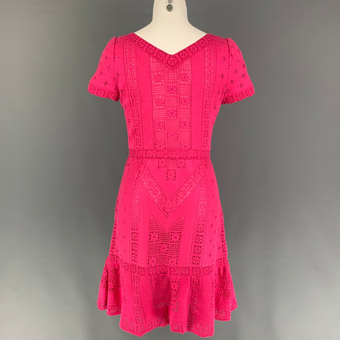 VALENTINO Pink Lace Size 8 Cotton Nylon Short Sleeve Dress