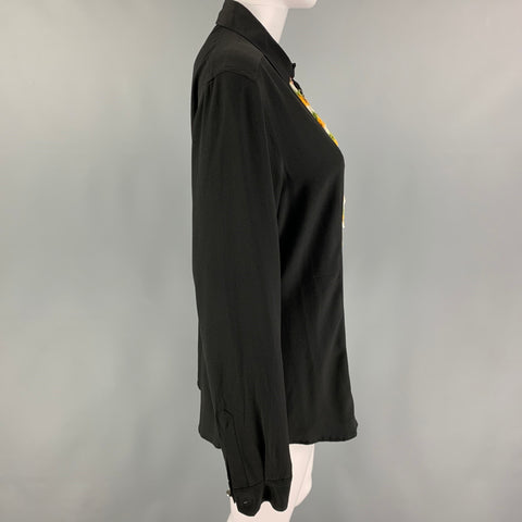 ETRO Size M Black Multi-Color Silk Applique Button Up Shirt