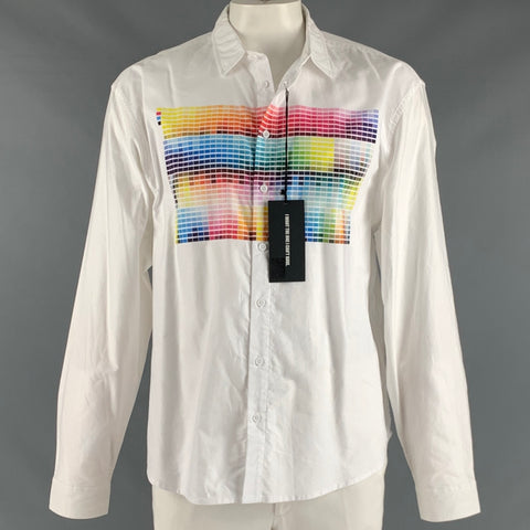 PLEASURES Taille XL Chemise à manches longues boutonnée en coton imprimé multicolore blanc