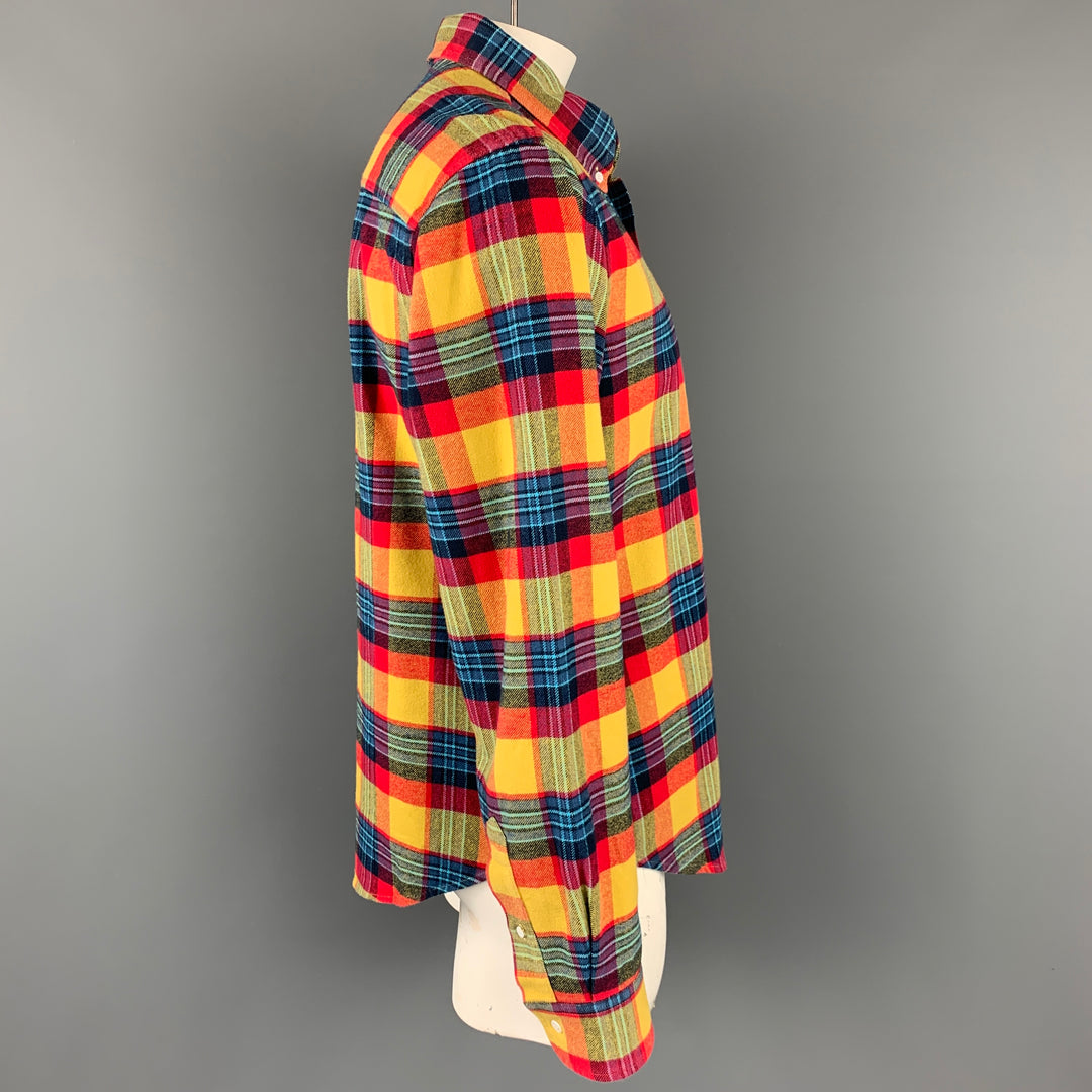 BAND OF OUTSIDERS Size XXL Multi-Color Plaid Cotton Button Up Long Sleeve Shirt