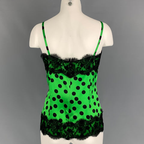 D&G by DOLCE & GABBANA Size 8 Green Black Silk Polka Dot Casual Top
