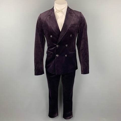 FERAUD Size 38 Purple Polyester Peak Lapel Double Breasted Suit