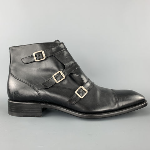 JEAN-BAPTISTE RAUTUREAU  Size 11 Black Leather Belt Straps Ankle Boots