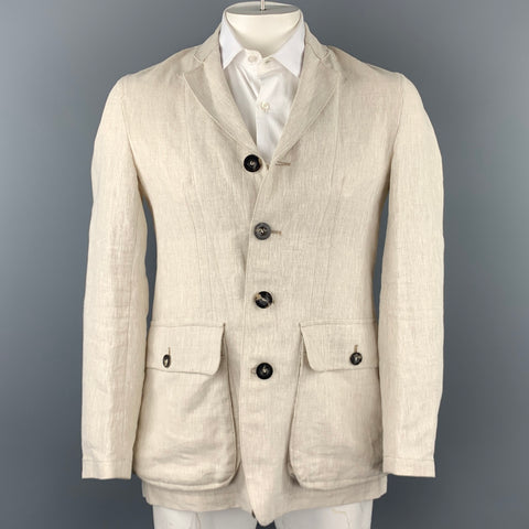 PRIVATE WHITE Size 40 Beige Linen Notch Lapel Sport Coat