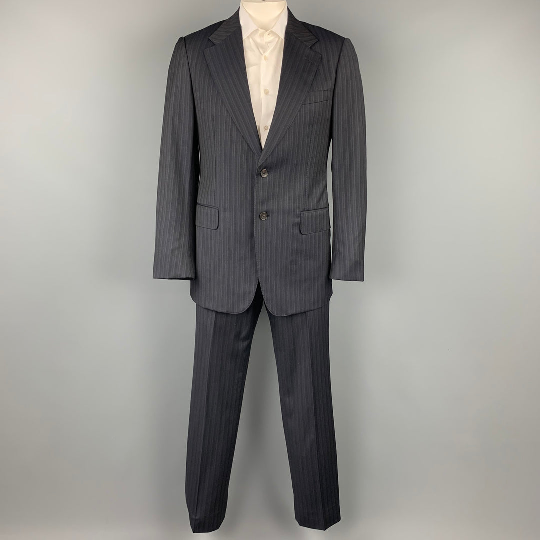 GUCCI Size 42 Regular Black Stripe Wool Notch Lapel Suit
