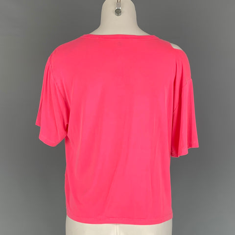 ALICE + OLIVIA Size M Pink Distressed Viscose Crew-Neck T-shirt