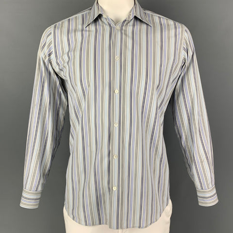 HERMES Size S Grey Blue Stripe Button Up Long Sleeve Shirt