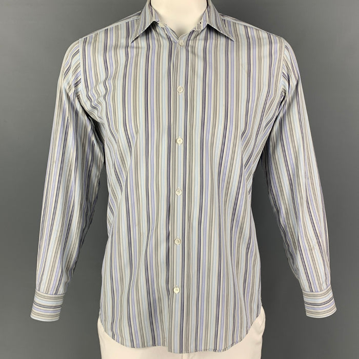 HERMES Size S Grey Blue Stripe Button Up Long Sleeve Shirt