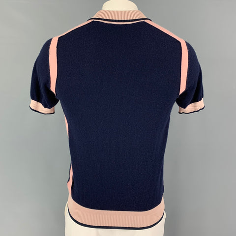 JOSEPH Size L Navy Pink Color Block Cashmere Polo