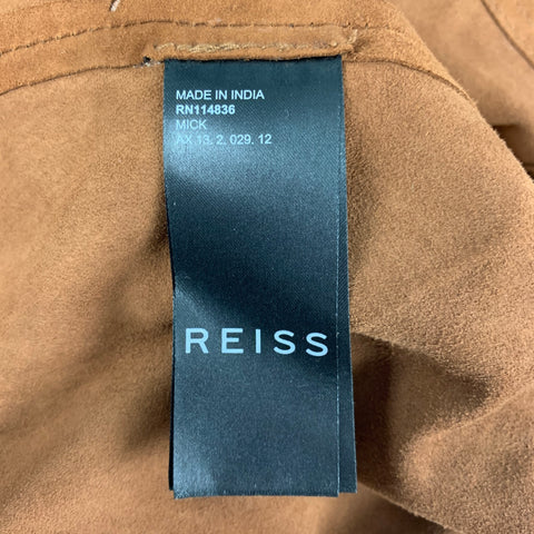 REISS Size XL Brown Leather Snaps Shirt Jacket