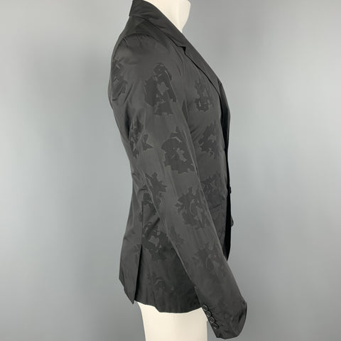 CALVIN KLEIN COLLECTION Size 36 Black on Black Floral Notch Lapel Sport Coat
