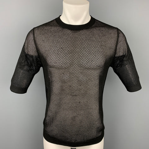 DRIES VAN NOTEN Size S Black Mesh Cotton Crew-Neck T-shirt