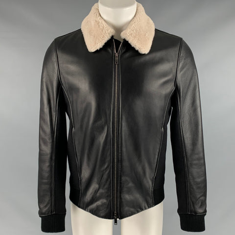 THEORY Size M Black Cream Shearling Bomber Jacket