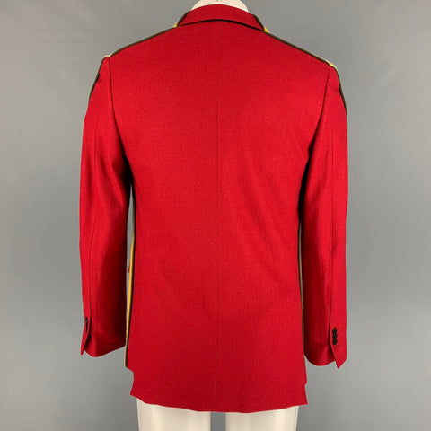 D. GNAK Size 38 Red Yellow Color Block Wool Blend Notch Lapel Sport Coat
