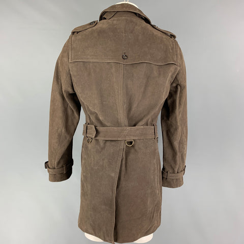 BURBERRY LONDON Size 40 Taupe Leather Single Breasted Belted Coat
