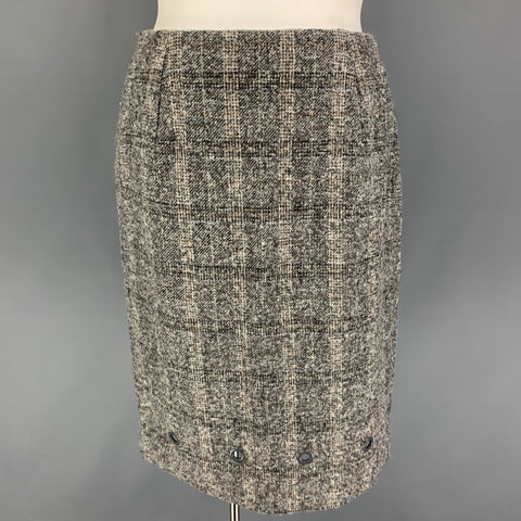 VALENTINO Taille 12 Jupe crayon à carreaux en laine crème grise en polyamide