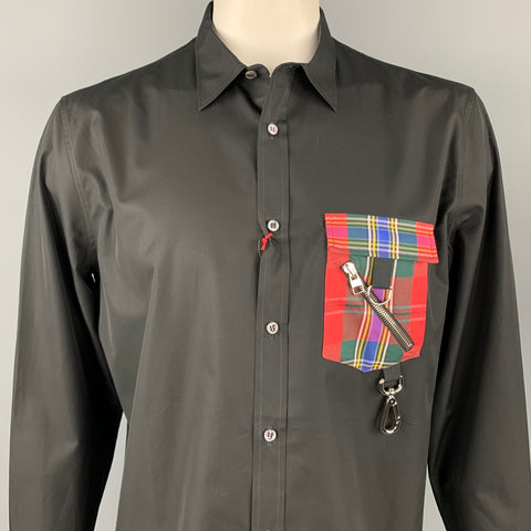 ALEXANDER MCQUEEN Size XL Black & Red Cotton Long Sleeve Shirt